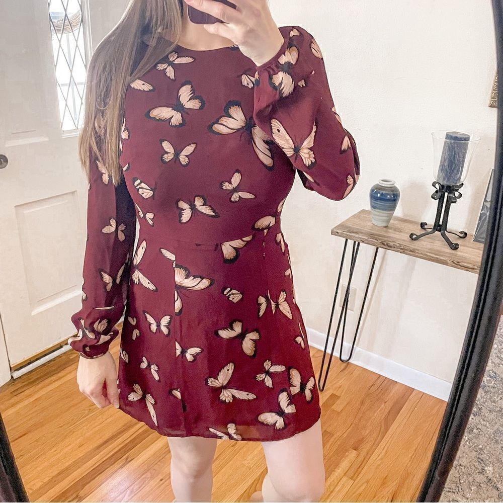 Reformation Butterfly Print Mini Dress Long Sleeve 4